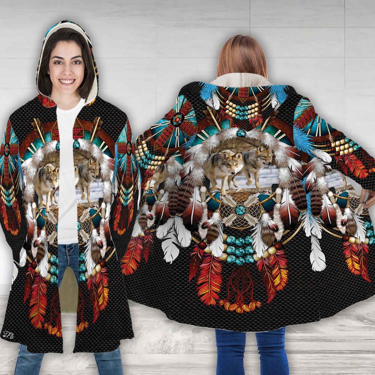 Petthouse | Wolf Wildlife Animal Dreamcatcher Hooded Cloak, Amerind Mom Native Mom For Indigenous