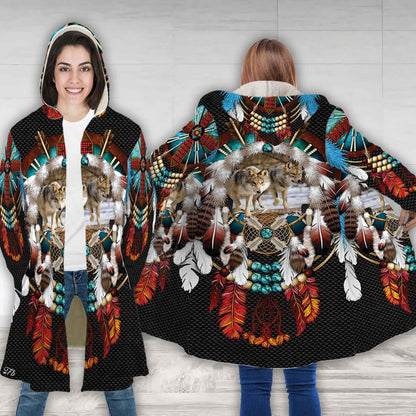 Petthouse | Wolf Wildlife Animal Dreamcatcher Hooded Cloak, Amerind Mom Native Mom For Indigenous