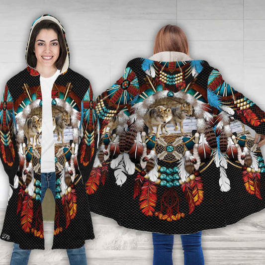 Petthouse | Wolf Wildlife Animal Dreamcatcher Hooded Cloak, Amerind Mom Native Mom For Indigenous