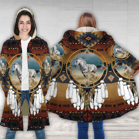 Petthouse | White Horse Lovers Hooded Cloak, American Birthday Gift  For Indians People Country Girl