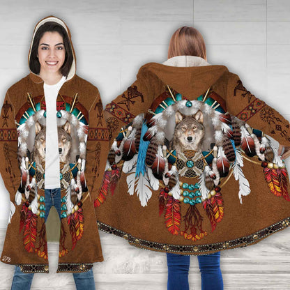 Petthouse | Wolf Dreamcatcher Brown Printed Hooded Cloak, Indian Girls Native Dad Gift  Indigenous