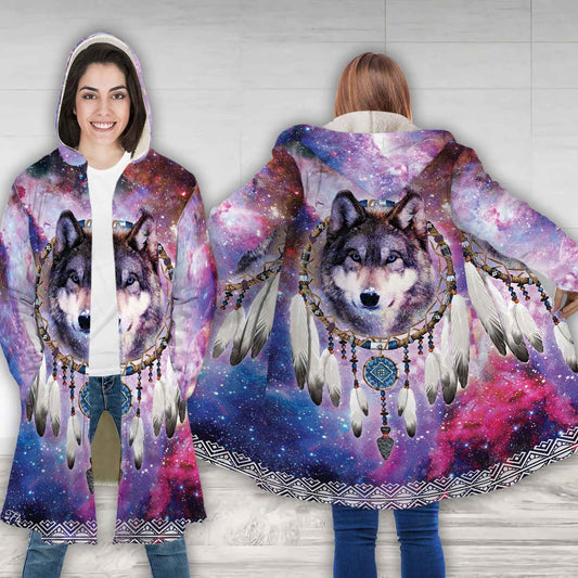 Petthouse | Wolf Face Dreamcatchers Space Printed Hooded Cloak, Amerind Pattern  Native Dad Gift