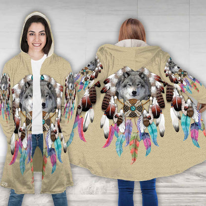 Petthouse | Wolf Face Printed Hooded Cloak, Dreamcatchers Wolf Wildlife Animal Christmas Gift