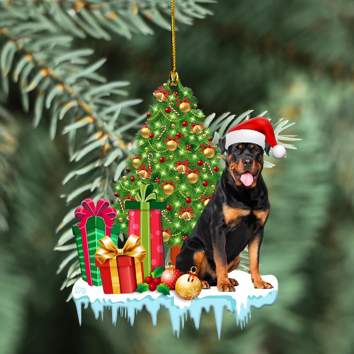 Petthouse | Rottweiler Beside Tree Presents Home Decor, Rottweiler Love Christmas Tree Car Ornament