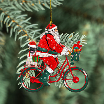 Petthouse | Cute Santa Ride Bike With Pug Car Ornament Pug Ornament Christmas Ornament