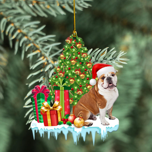 Petthouse | Australian Bulldog Decor Christmas Tree Car Ornament, Santa Bulldog Holiday Party Decor