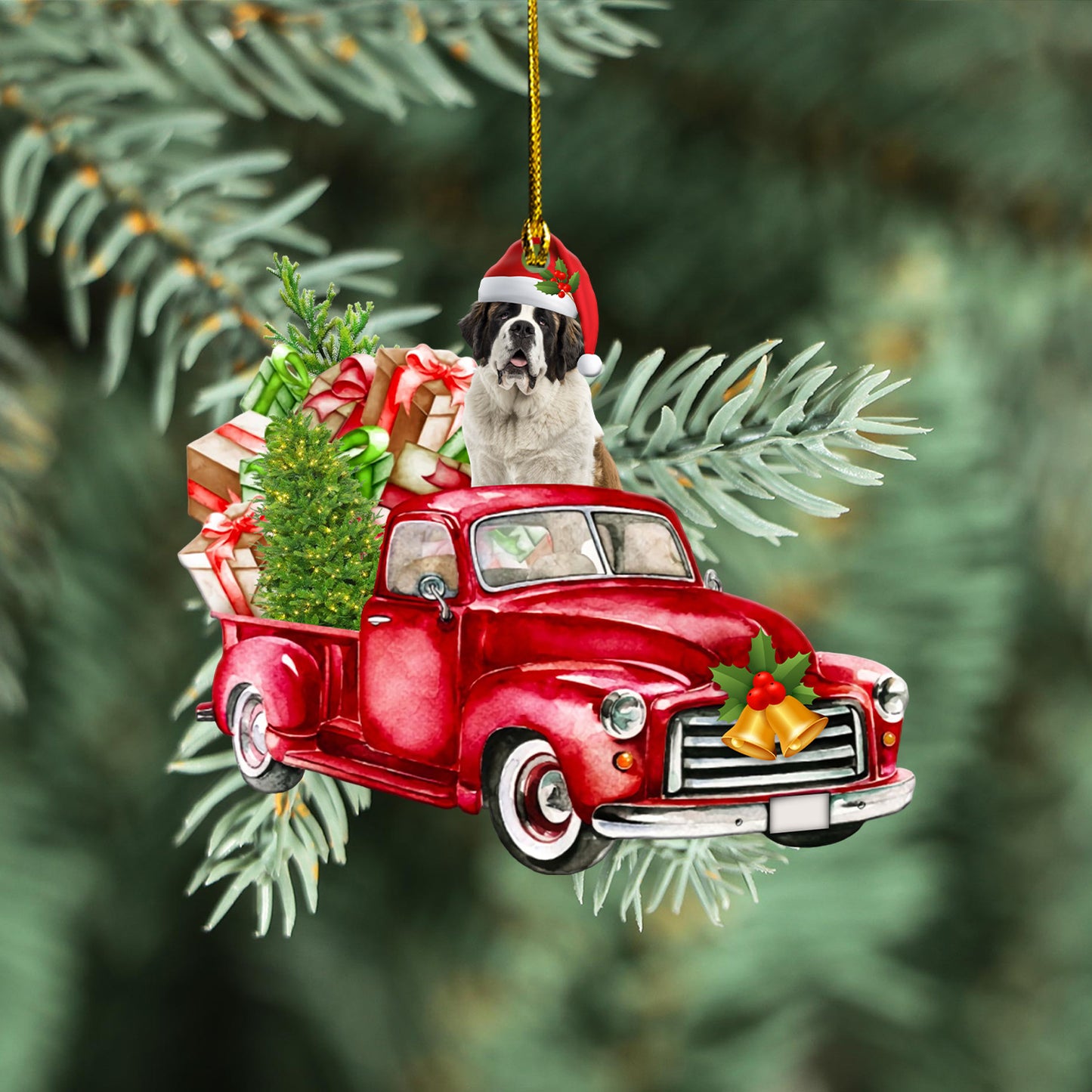 Petthouse | St. Bernard Red Truck Car Hanging Ornament St. Bernard Lovers Ornament Christmas Gift