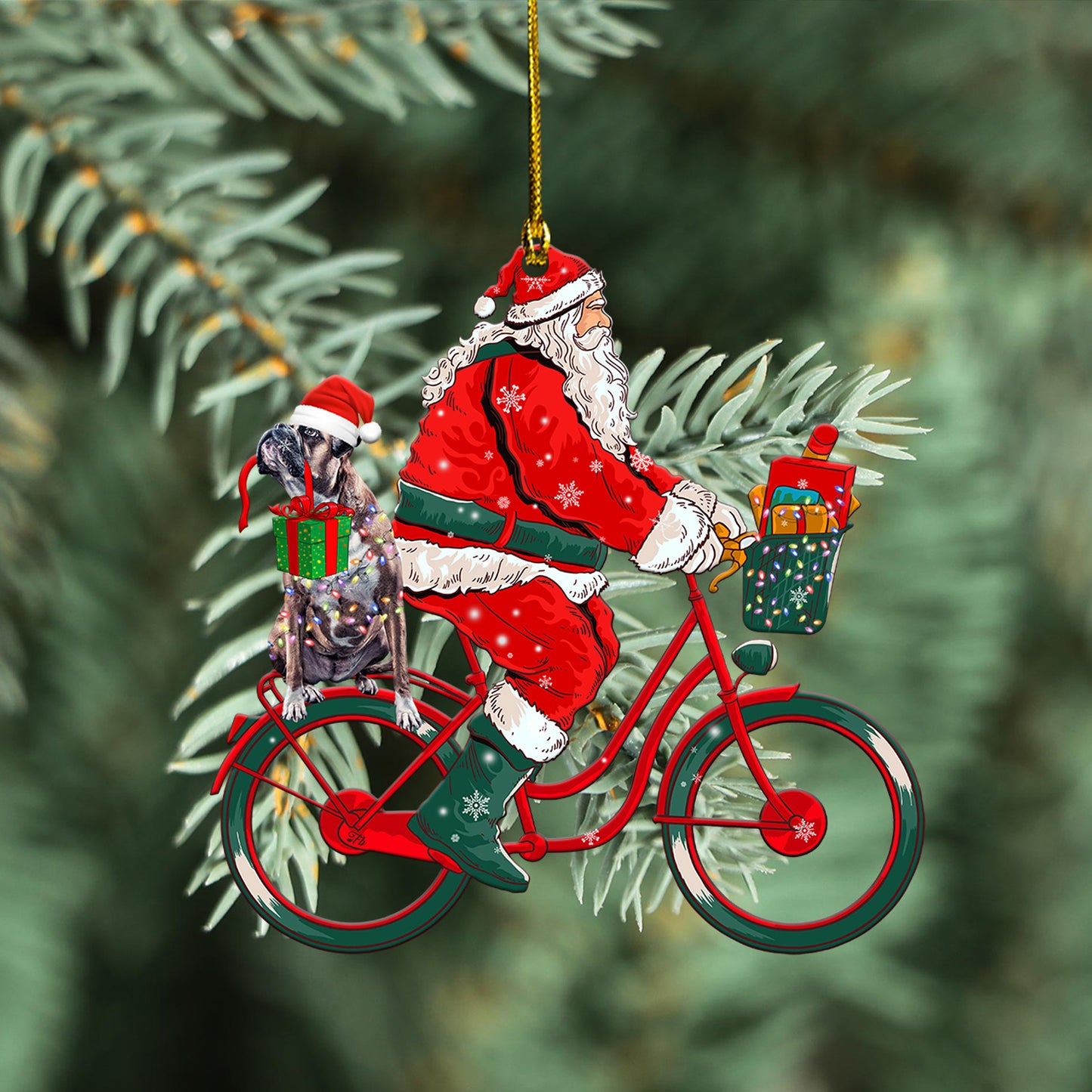 Petthouse | German Boxer Christmas Ornament, German Boxer Santa Bicycle Ornament, German Boxer Lovers