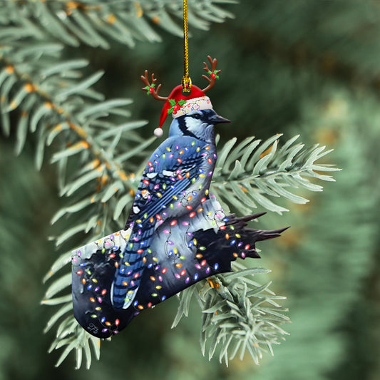 Petthouse | Blue Jay Love Christmas Tree Decoration, Bird Christmas Santa Car Hanging, Blue Jay Lover