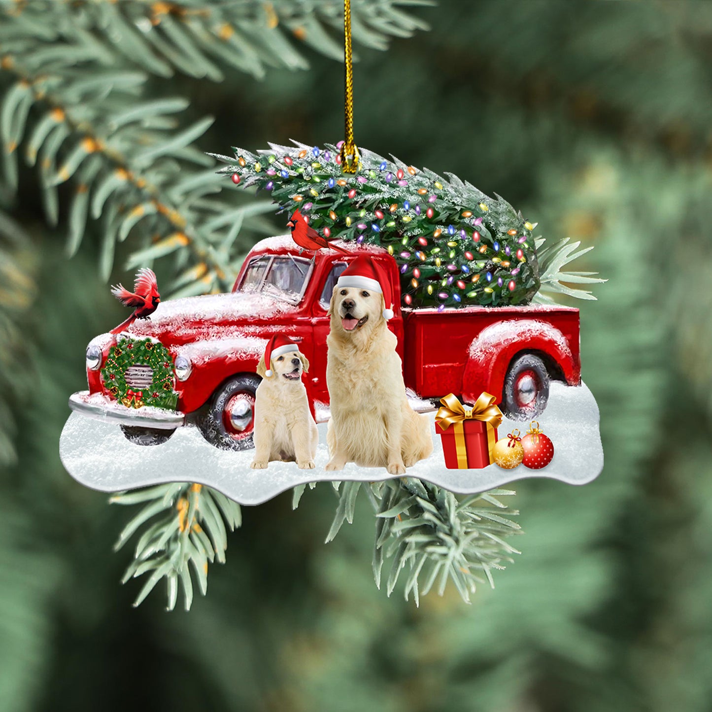 Petthouse | Golden Retriever Xmas Ornament, Golden Retriever Family Ornament, Dog Cardinal Ornament