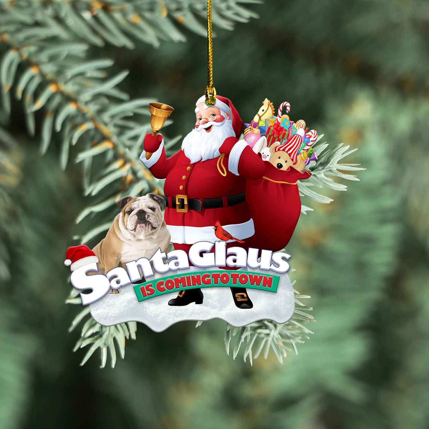 Petthouse | English Bulldog Santa Claus Ornament, Santa Claus Is Coming To Town, Dog Santa Ornament