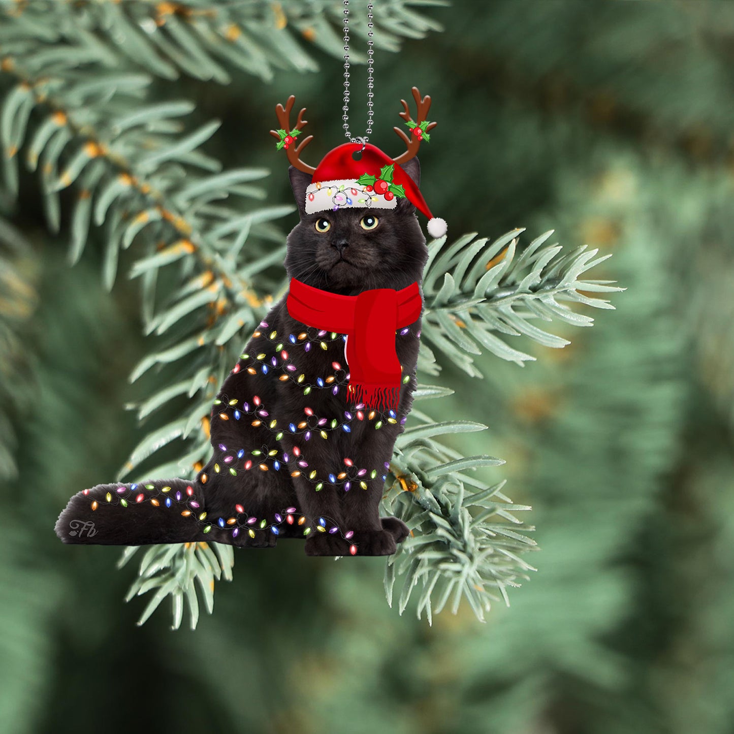 Petthouse | Black Cat Christmas Ornament, Car Christmas Outfit Ornament, Cat Mom Xmas Car Hanging