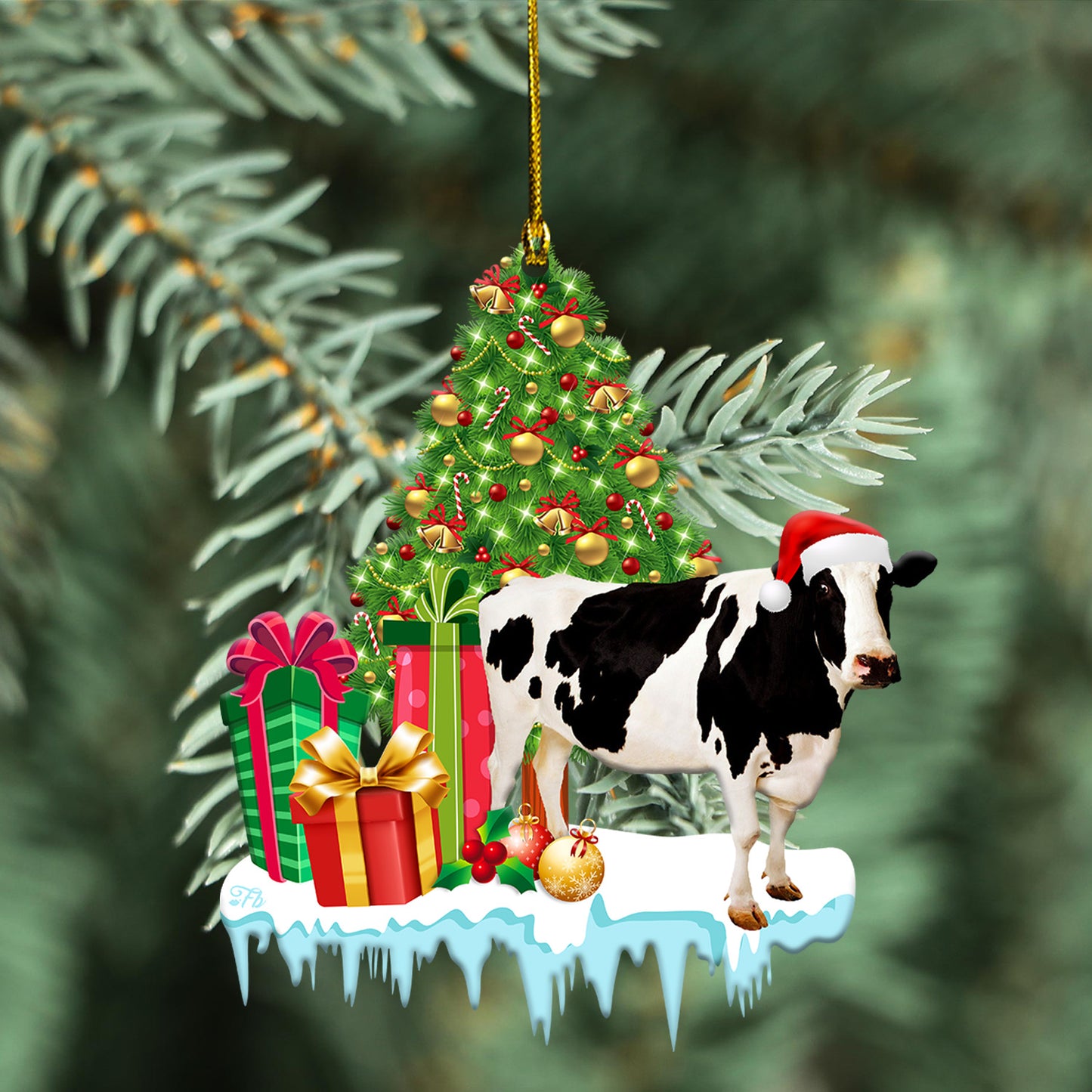 Petthouse | Cow Wear Santa Hat Car Accessory, Christmas Tree Cow Car Hanging, Cow Presents Santa