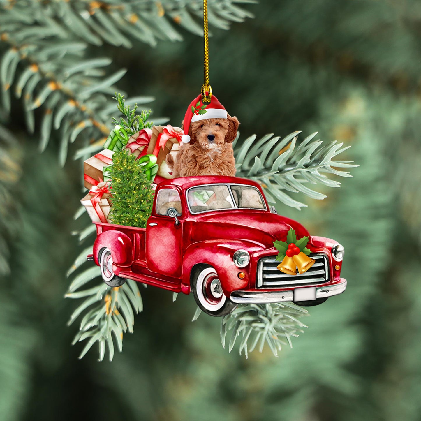 Petthouse | Goldendoodle Car Red Christmas Ornament Goldendoodle Ornament Christmas Gift