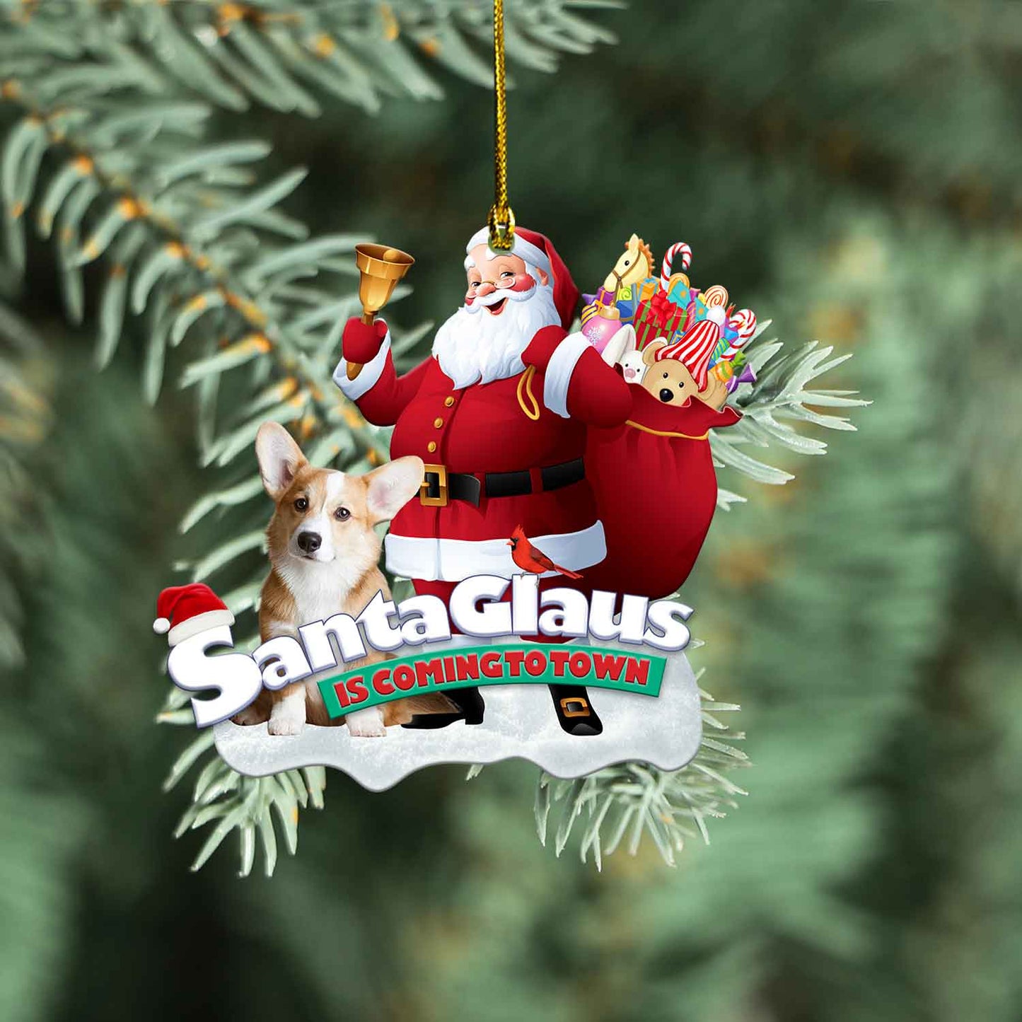 Petthouse | Corgi Dog Ornament Santa Is Coming To Town Ornament Christmas Ornament