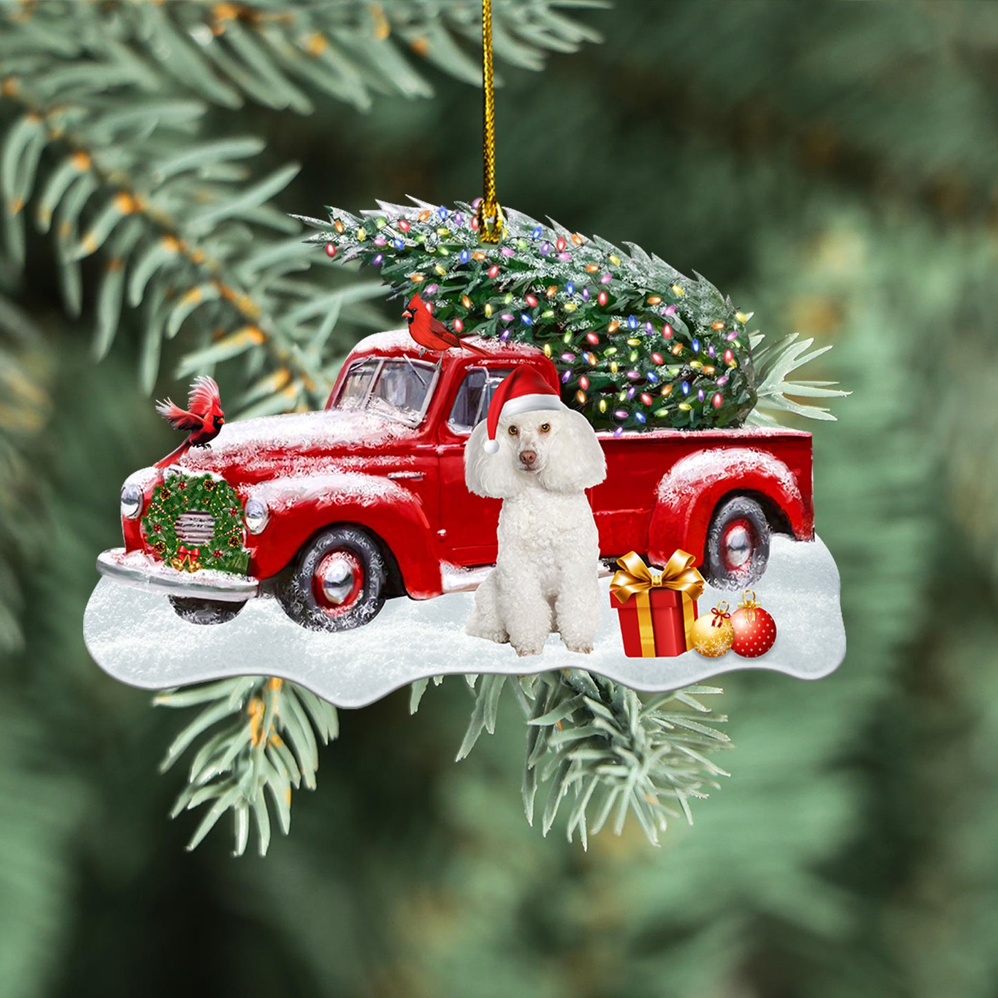 Petthouse | Poodle Dog Ornament Cardinal Ornament Merry Christmas Gift Christmas Ornament