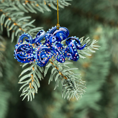 Petthouse | Blue Octopus Christmas Ornament, Blue Octopus Xmas Light Ornament, Sea Animal Lovers