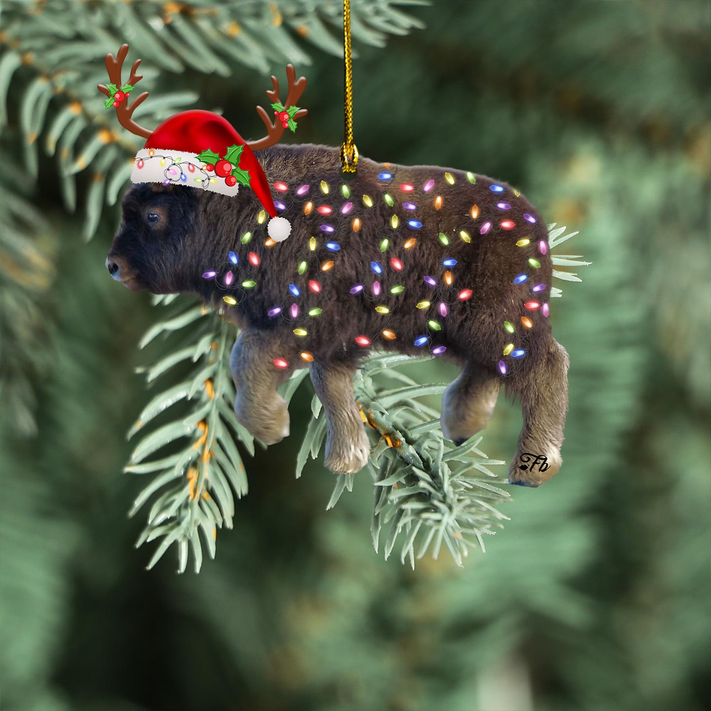 Petthouse | Baby American Bison Car Hanging Ornament, Santa Cow Farm Ornaments Christmas Decor