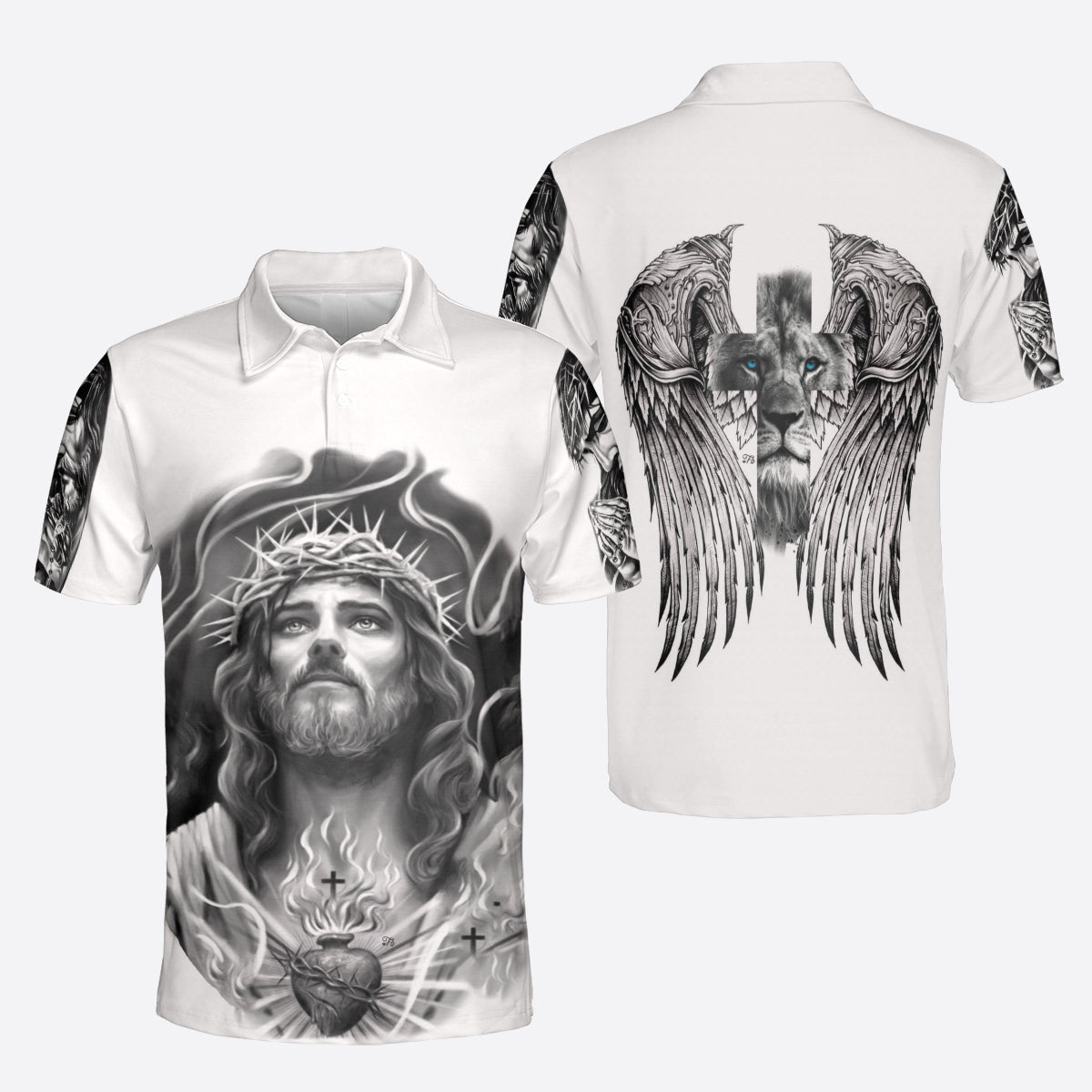 Petthouse | Jesus Artwork Polo Shirt Angel Wings Polo Shirt Christ Lion Polo Angel Wings Polo Christian Gift