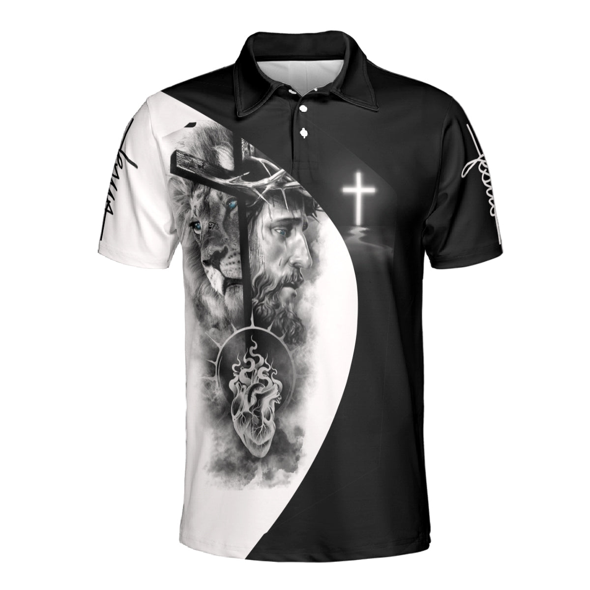 Petthouse | Lion And Jesus Polo Shirt Christ Cross Polo Shirt Christian Polo Shirt Christ Warrior Polo Gift