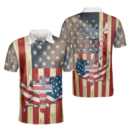 Petthouse | Christian Cross American Flag Polo Shirt Jesus God Christ Sport Shirt 4th Of July Gift Dad Gift