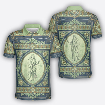 Petthouse | Jesus Christ Portrait In Ornamental Frame Polo Shirt Christian Gift Unisex Polo Shirt