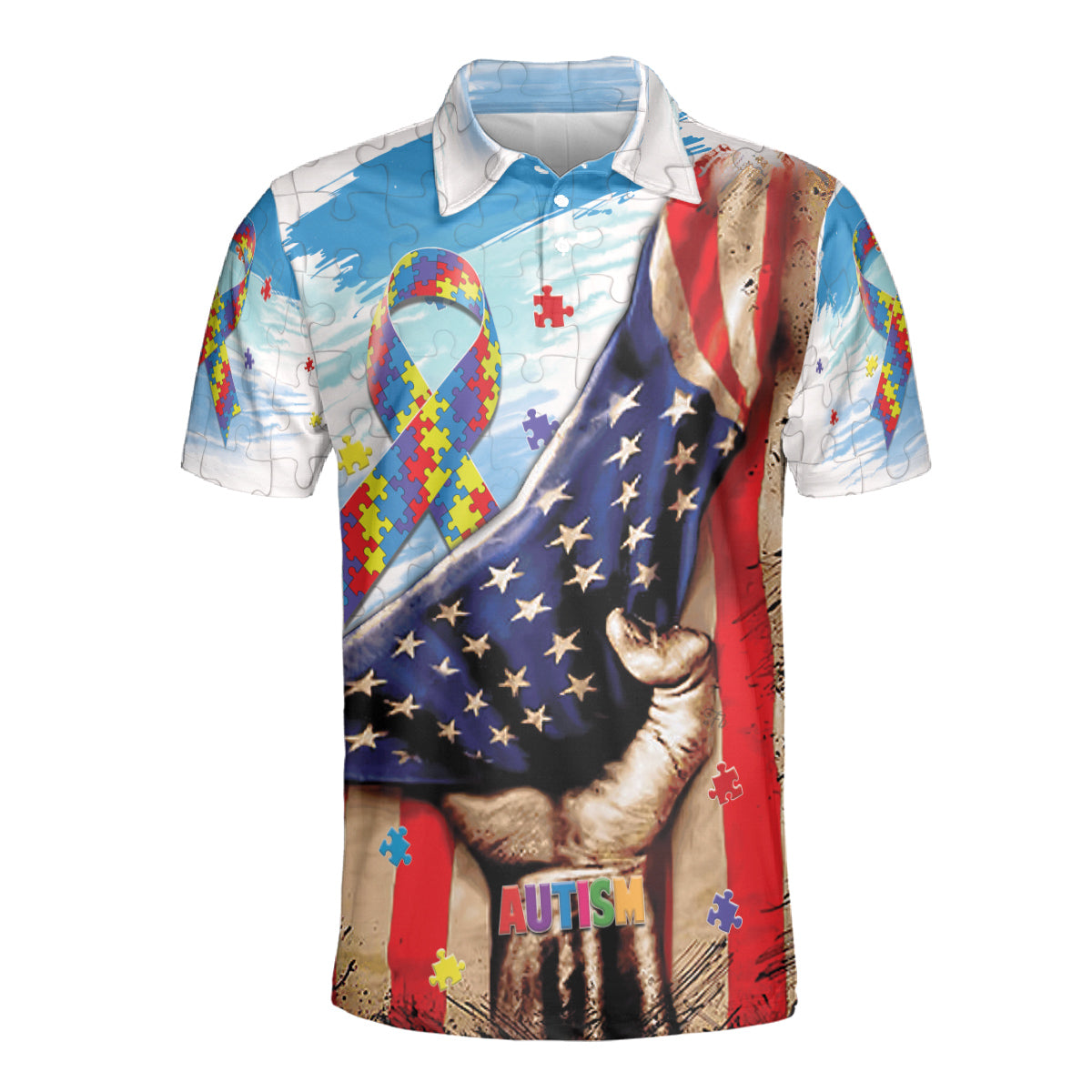 Petthouse | Autism Awareness American Flag Polo Shirt Autism Puzzle Sport Shirt Autism Warriors Gift