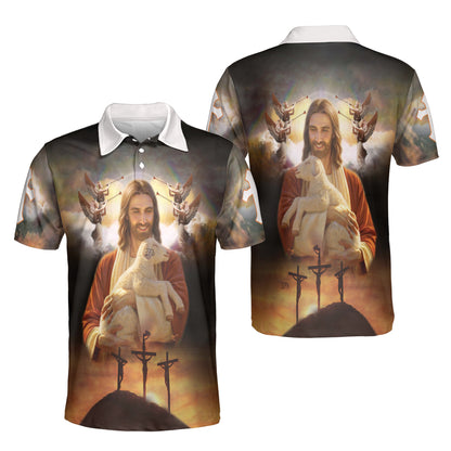 Petthouse | Jesus Christian And Lamb Polo Shirt The Holy Cross Sport Shirt Lamb Of God Religious Gift