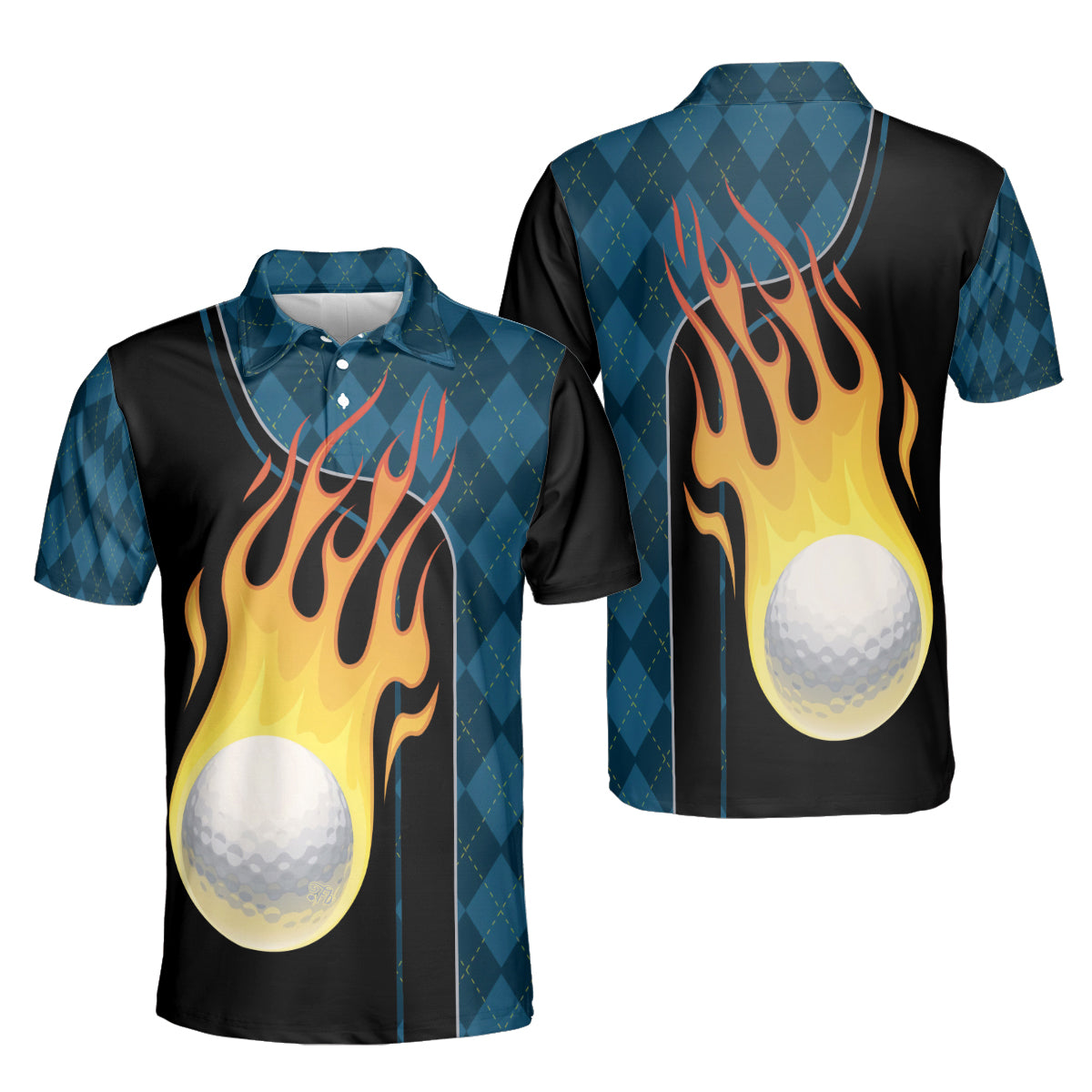 Petthouse | Golf Ball On Fire Polo Shirt Golf Fire Ball Unisex Polo Shirt Golf Argyle Pattern