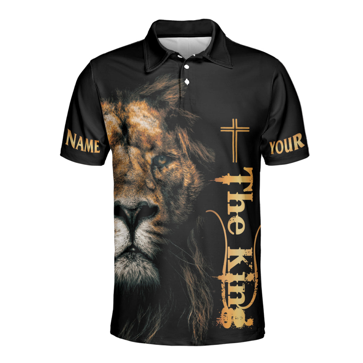 Petthouse | Customized Name Jesus Christian The King Lion Polo Shirt Bible Verse Sport Shirt Religious Gift