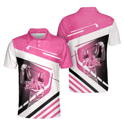 Petthouse | Golf Man Pink Polo Shirt Golf Is My Therapy Mens Polo Shirt Golf Lover Gift