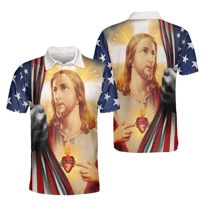 Petthouse | Jesus Christian American Pride Polo Shirt Sacred Heart Jesus Sport Shirt God Lovers Gift