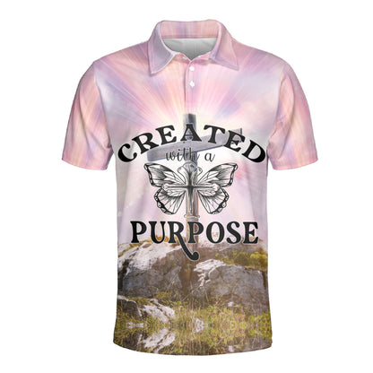 Petthouse | Christian Cross Polo Shirt Created With A Purpose Sport Shirt Christian Landscape Religious Gift