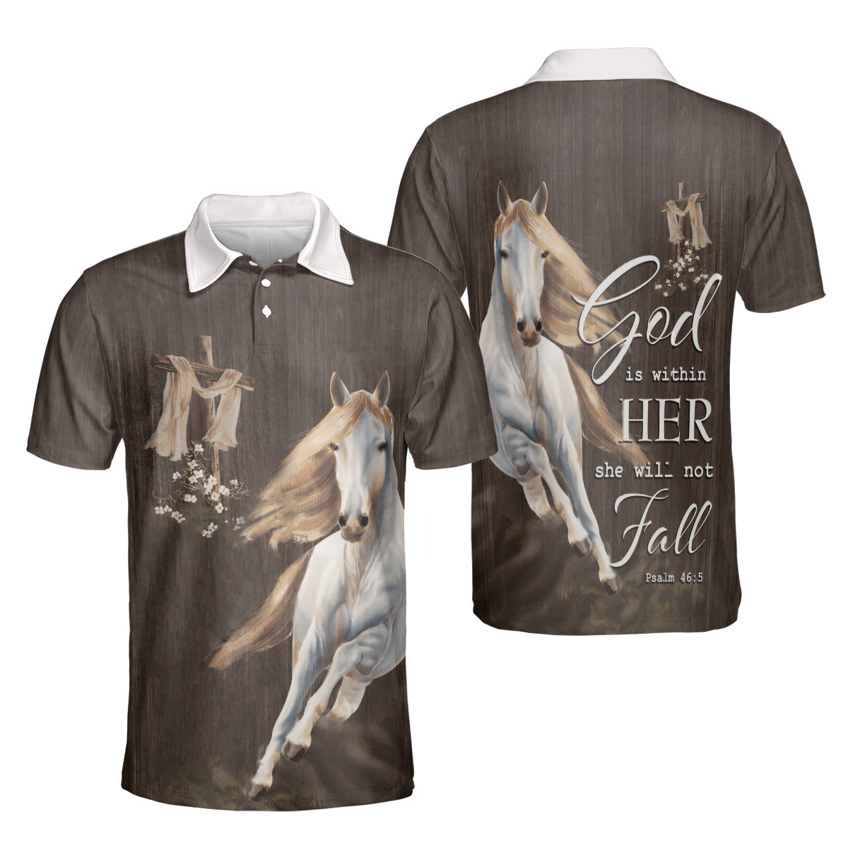 Petthouse | Jesus Cross And Horse Shirt Jesus Catholic Mens Polo Shirts Short Sleeve Dad Godfather Gift