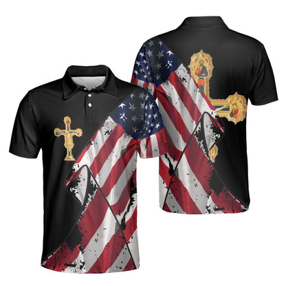 Petthouse | Jesus On Cross Polo Shirt Gold Cross Mens Polo Shirt Christian Gift