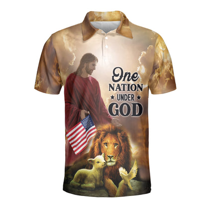 Petthouse | One Nation Under God Polo Shirt Christ Lion Polo Shirt Lion And Lamp Polo Shirt Christian Outfit