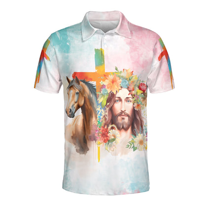 Petthouse | Jesus And Horse Polo Shirt God Christian Sport Shirt Wild Horse Polo Religious Gift Idea