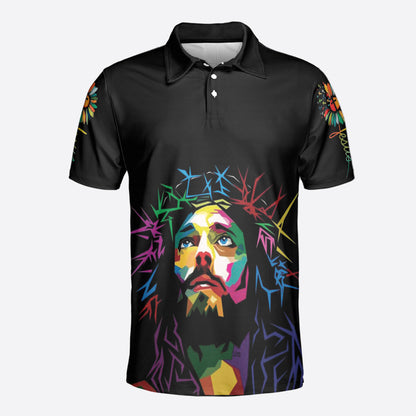 Petthouse | Jesus Faith Polo Shirt Rainbow Christ Cross Sunflower Polo Rainbow Jesus Art Polo Christian Gift