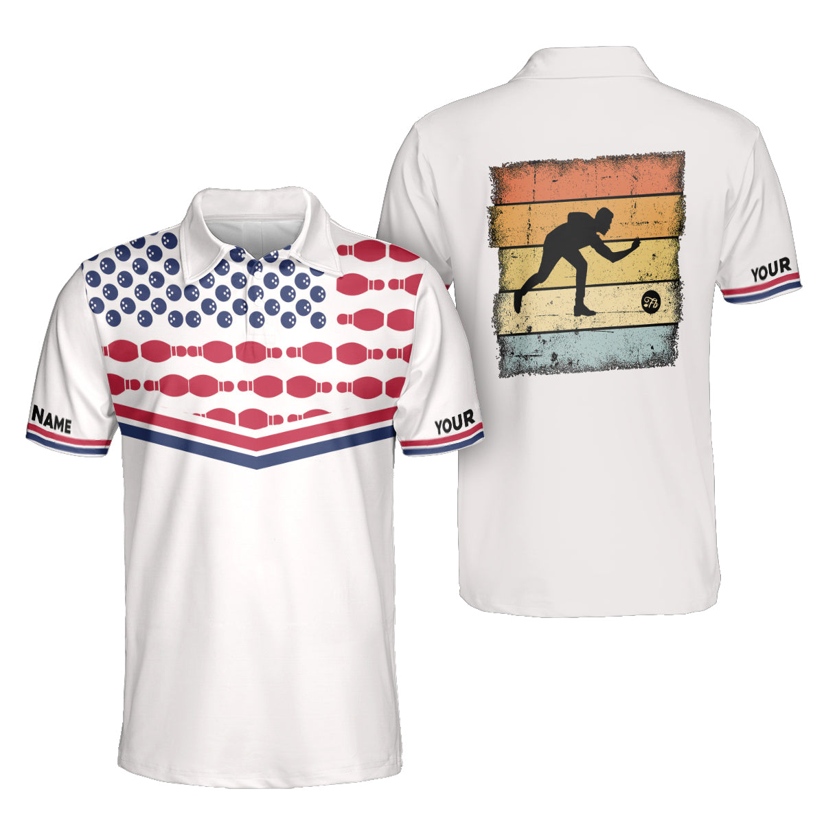 Petthouse | Personalized Polo Shirt Bowling Retro Shirt Bowling American Flag Pattern