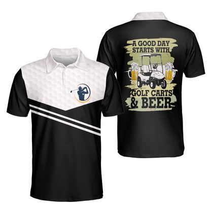 Petthouse | A Good Day Starts With Golf Carts And Beer Polo Shirt, Golfer Gift Unisex Polo Shirt