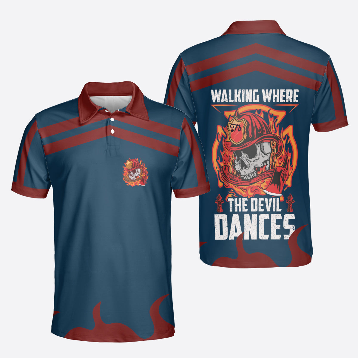 Petthouse | Skull Firefighter Polo Shirt Walking Where The Devil Dance Polo Shirt Fireman Gift