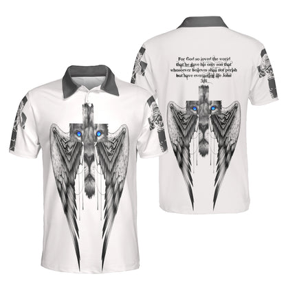 Petthouse | Lion Christian Cross Wings Polo Shirt Jesus God Christ Sport Shirt Religious Gift God Lovers Gift