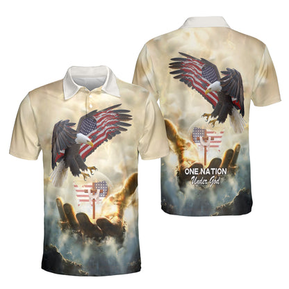 Petthouse | Eagle One Nation Under God Polo Christian Religious Verse Men's Polo Shirt Christian Apparel