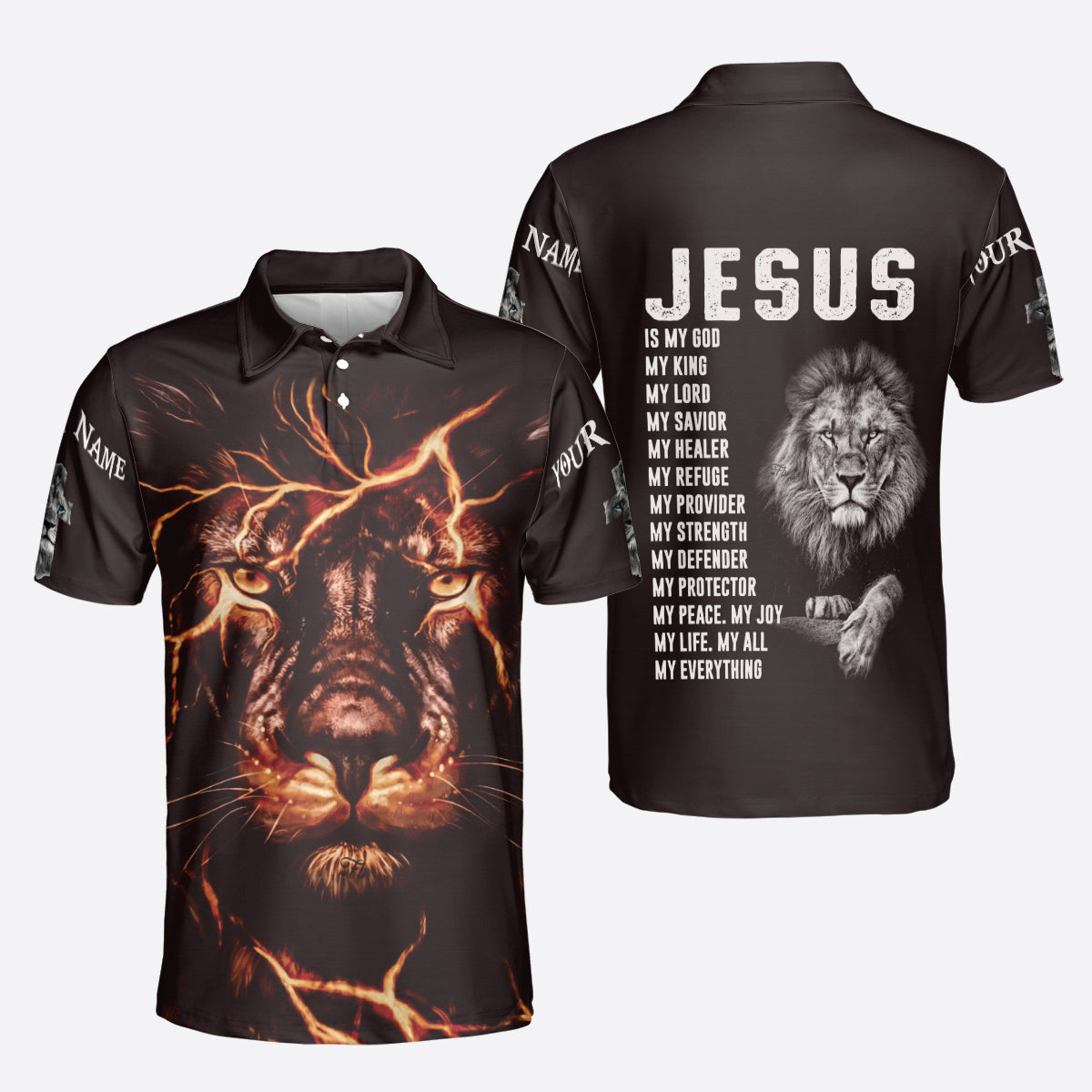 Petthouse | Lion Jesus Polo Shirt Custom Name Polo Shirt Jesus Is My God My King Jesus Believer Christian Gift