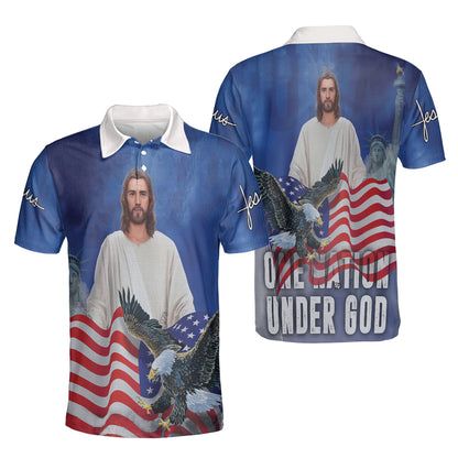 Petthouse | One Nation Under God Jesus Christian Polo Shirt Happy 4th Of July Sport Shirts Gift For Family