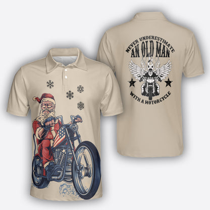 Petthouse | Santa Biker Polo Shirt Santa Claus Motorcycle Golf Shirt Old Man Biker Unisex Polo Shirt