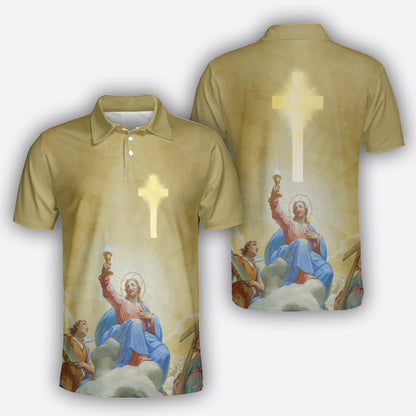 Petthouse | Jesus And Light Polo Shirt, Jesus Golden Cross Polo, Jesus Is My Savior, Christian Gift