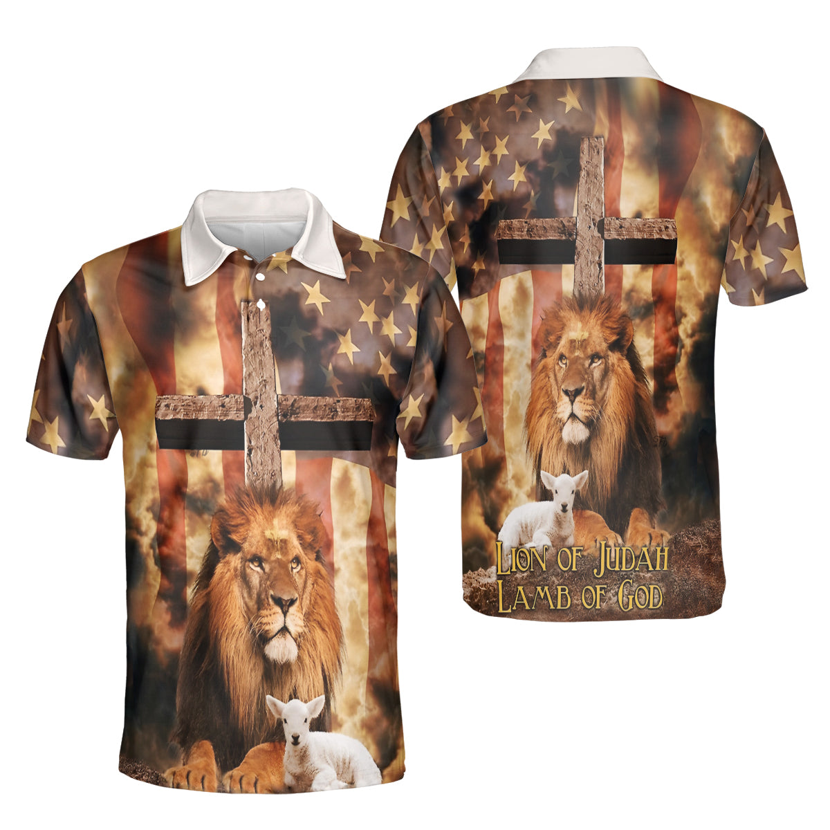 Petthouse | Lion Of Judah Lamb Of God Jesus Christian Polo Shirt God Christ Cross Us Flag Sport Shirt Dad Gift