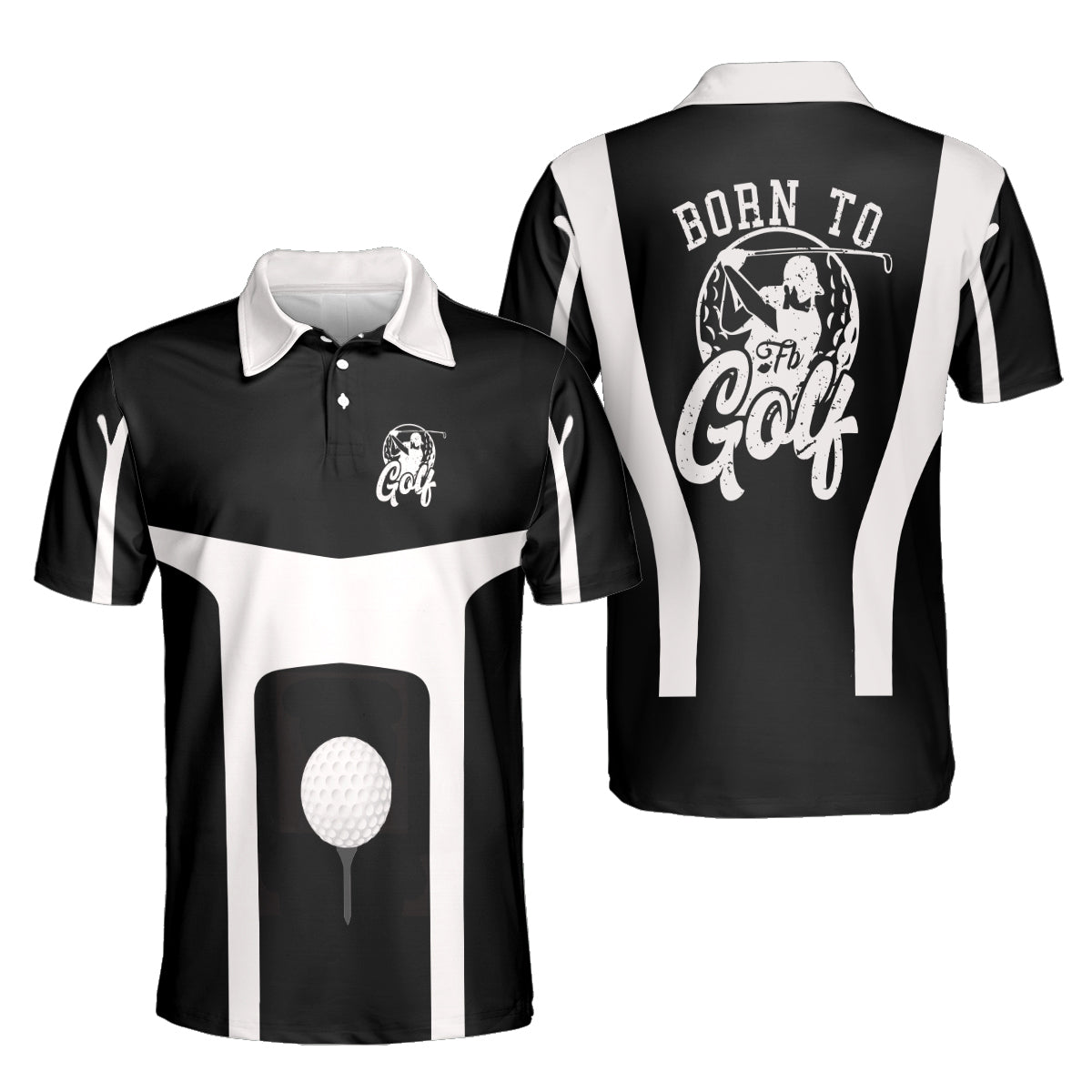 Petthouse | Born To Golf Polo Shirt Golf Logo Mens Polo Shirt Golf Black And White Golfer Gift