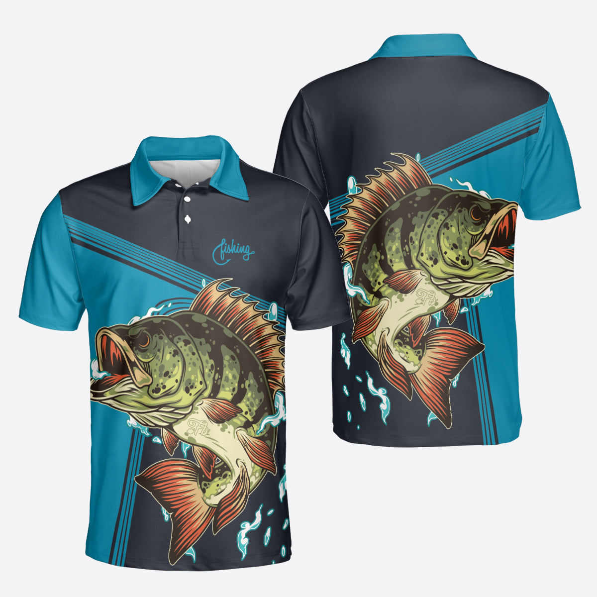 Petthouse | Fishing Blue Black Polo Shirt, Fish Lovers, Fisher Outdoor Fathers Day Dad Christmas Gift